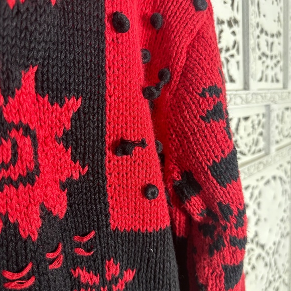 Vintage Black & Red Patchwork Chunky Mockneck Grannycore Grandpa Sweater Sz S - Picture 3 of 8